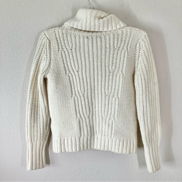 BANANA REPUBLIC Chunky Pullover Sweater Soft Wool Alpaca Cowl Fisherman Cream M - Picture 9 of 10